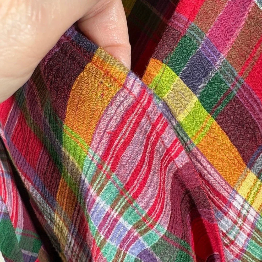 Lauren Ralph Lauren Plaid Crinkle Cotton A-Line Dress Sz 10 Preppy Heritage FLAW